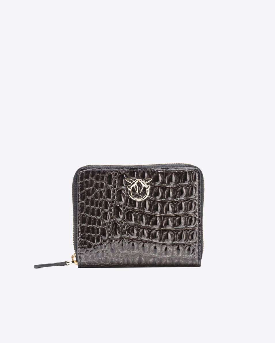 Pinko Quadratische Geldbörse aus Leder mit glänzender Kroko-Optik PINKO Galleria