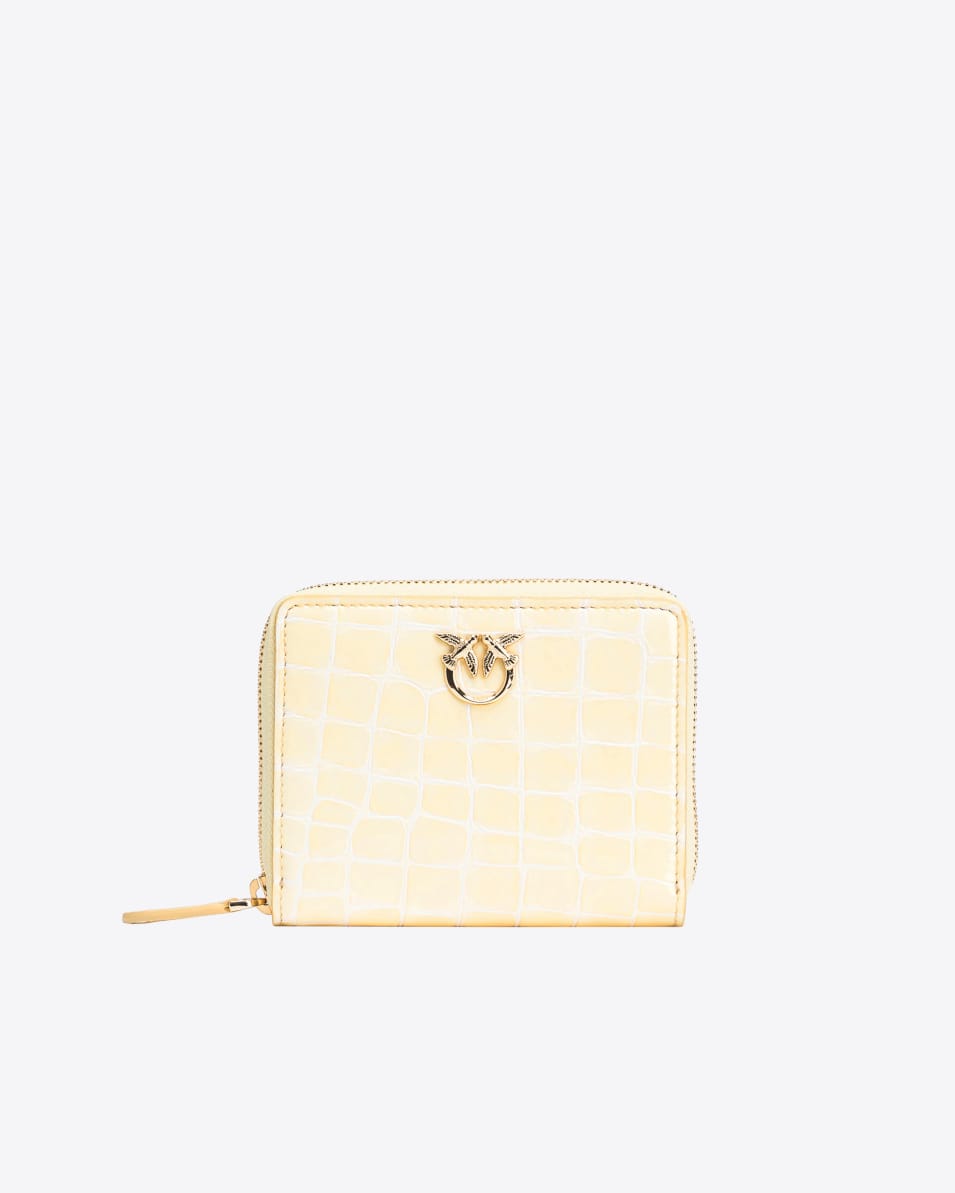 Pinko Quadratische Geldbörse mit Rundumreißverschluss in glänzender Krokoprägung PINKO Galleria