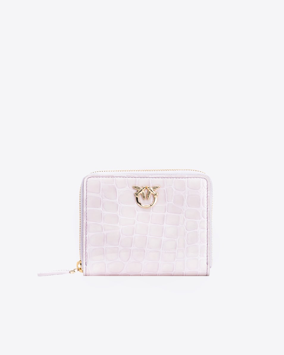 Pinko Quadratische Geldbörse mit Rundumreißverschluss in glänzender Krokoprägung PINKO Galleria