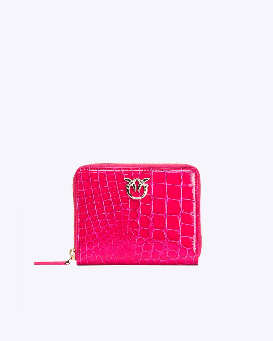 Pinko Quadratische Geldbörse mit Rundumreißverschluss mit glänzender Krokoprägung PINKO Galleria