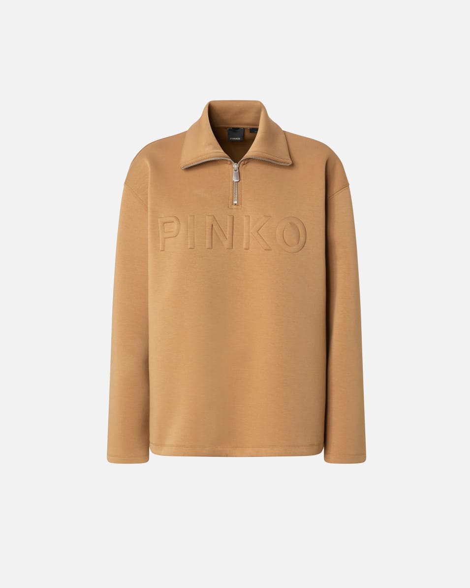 Pinko Sweatshirt mit hohem Kragen, Reißverschluss und Logostickerei