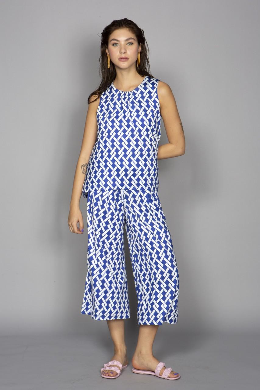 Marivie Culotte geometric lines blue Culotte