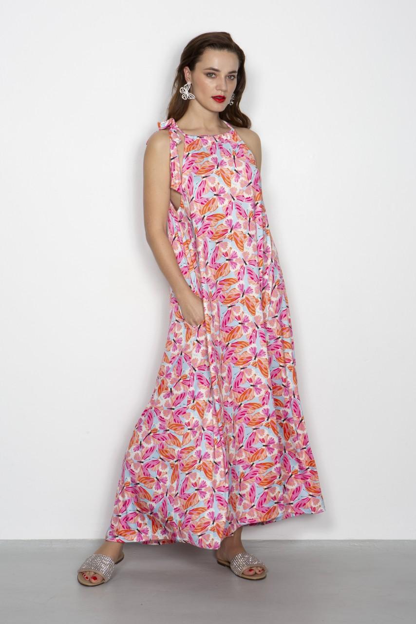 Marivie Holiday butterflies sky blue Dress