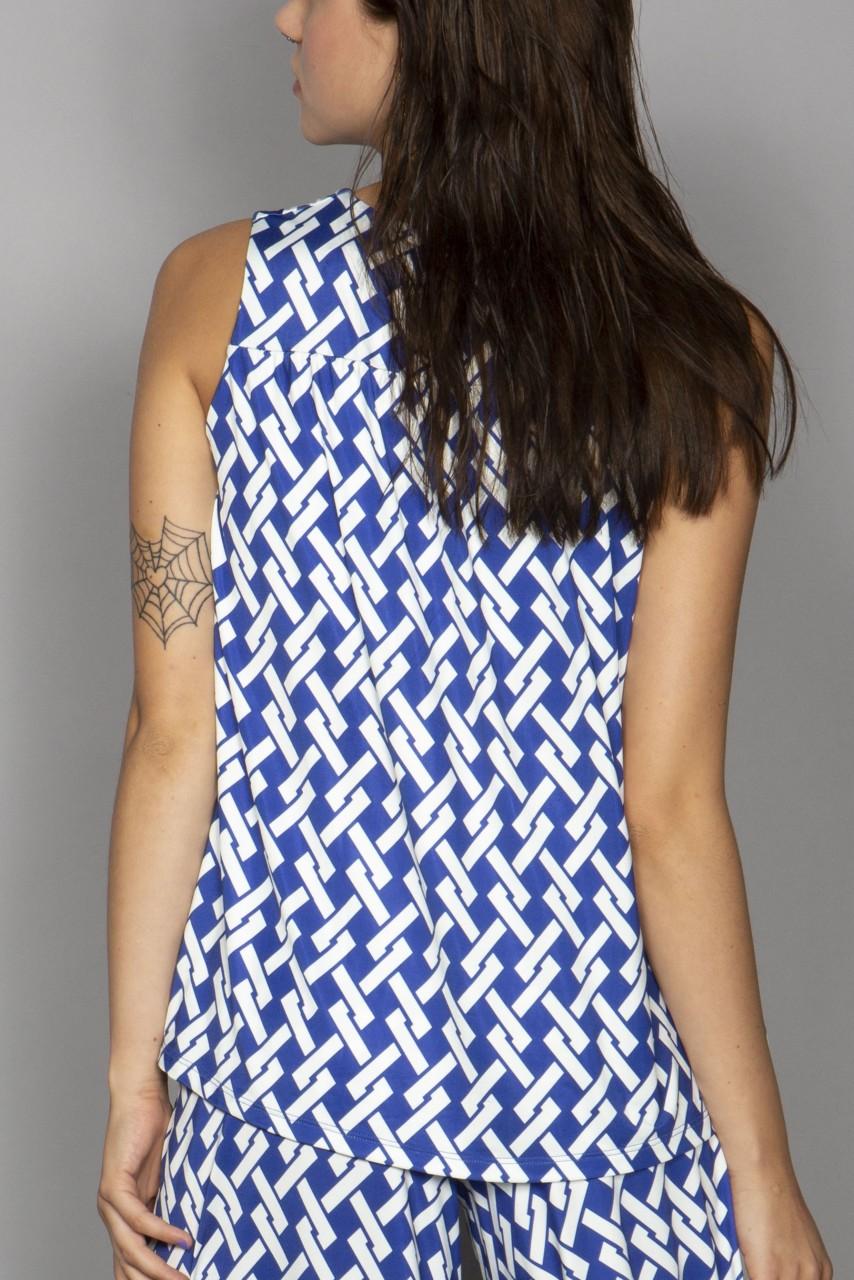 Marivie Superduper Geometric Lines Blue Oberteil