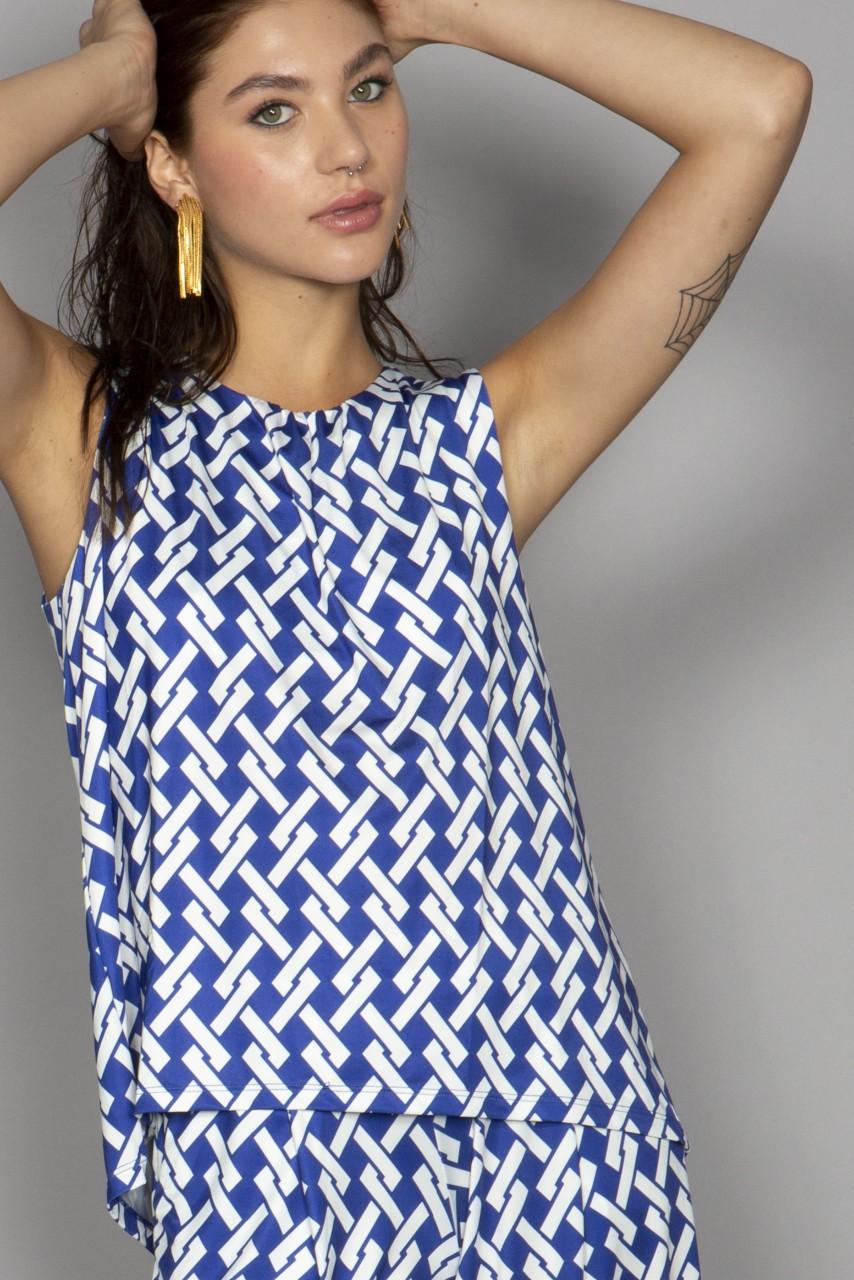 Marivie Superduper geometric lines blue Oberteil