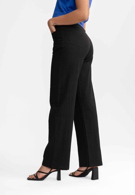 Melawear Damen Seersucker Hose Mit Hohem Bund Und Weitem Bein PAULAMI
