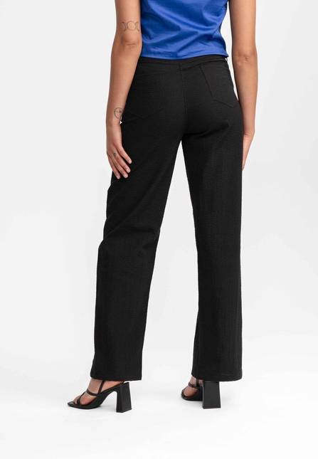 Melawear Damen Seersucker Hose Mit Hohem Bund Und Weitem Bein PAULAMI