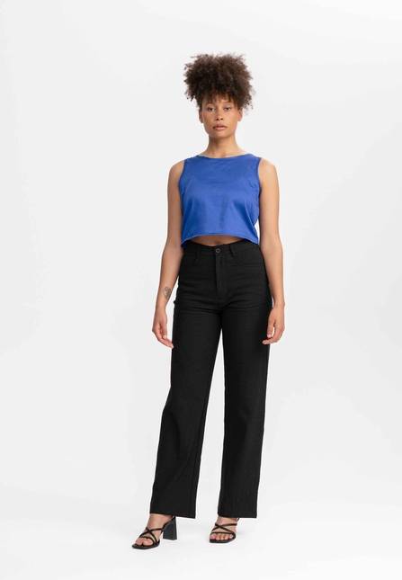 Melawear Damen Seersucker Hose Mit Hohem Bund Und Weitem Bein PAULAMI