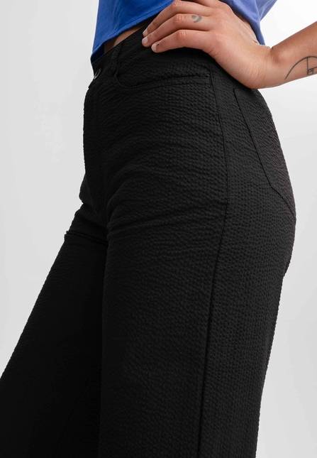 Melawear Damen Seersucker Hose Mit Hohem Bund Und Weitem Bein PAULAMI