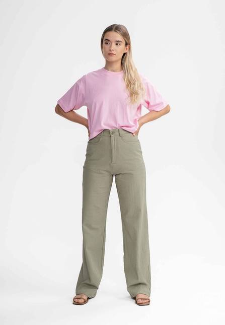 Melawear Damen Seersucker Hose Mit Hohem Bund Und Weitem Bein PAULAMI