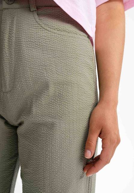 Melawear Damen Seersucker Hose Mit Hohem Bund Und Weitem Bein PAULAMI