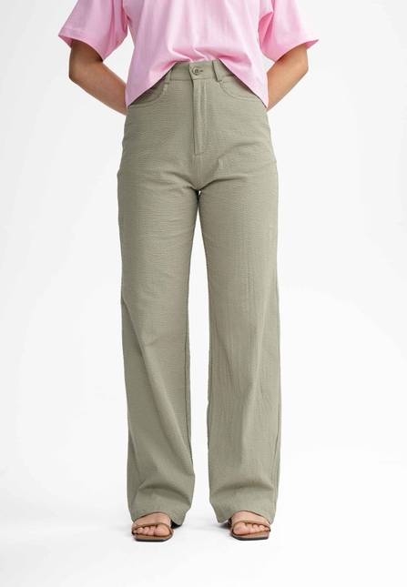 Melawear Damen Seersucker Hose mit hohem Bund und weitem Bein PAULAMI