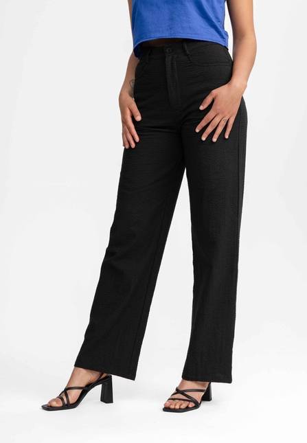 Melawear Damen Seersucker Hose mit hohem Bund und weitem Bein PAULAMI