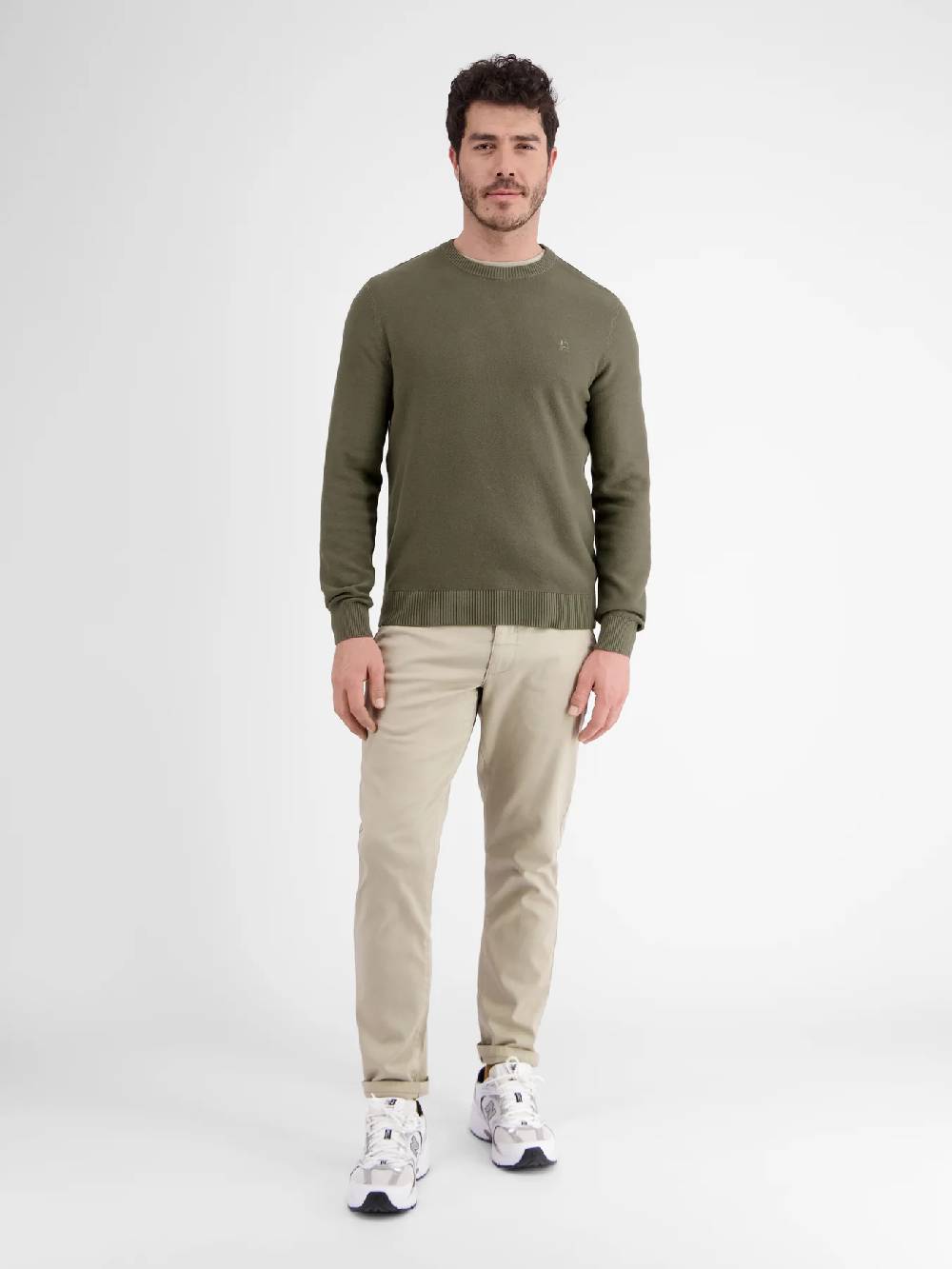 Lerros 23D5001 GEBREIDE TRUI MET RONDE HALS (659 AGED OLIVE)