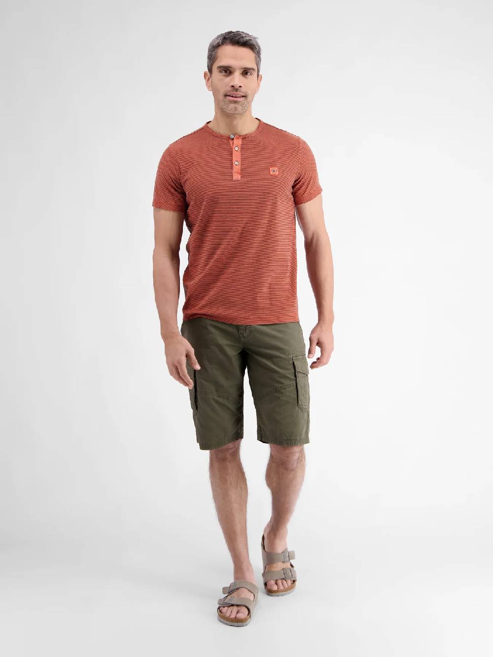 Lerros 2423910 GESTREEPT SERAFINO OVERHEMD (327 DEEP CORAL RED)