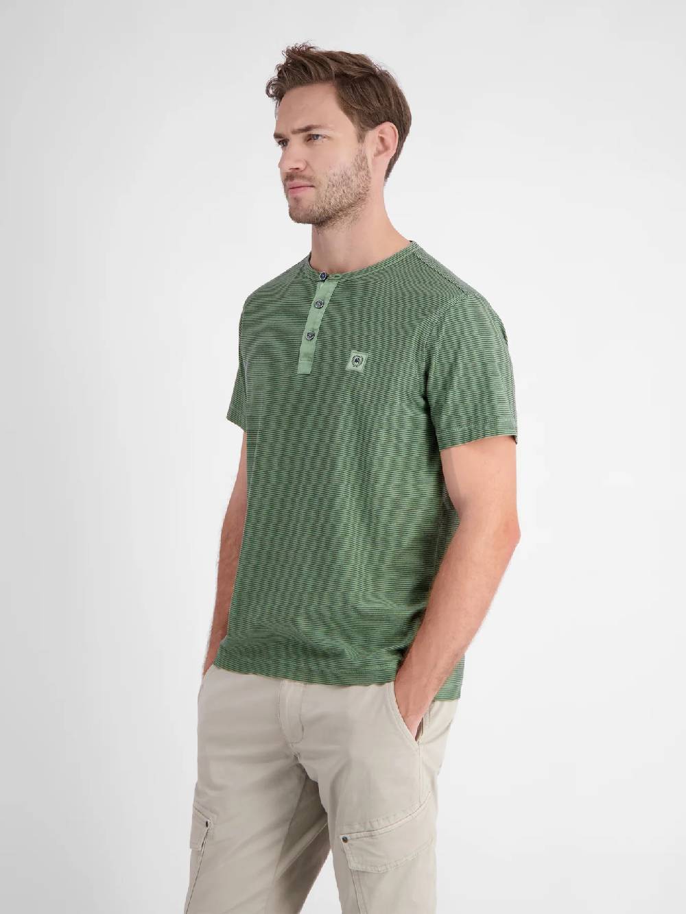 Lerros 2423910 GESTREEPT SERAFINO OVERHEMD (612 SAGE GREEN)