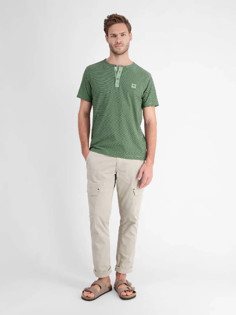 Lerros 2423910 GESTREEPT SERAFINO OVERHEMD (612 SAGE GREEN)