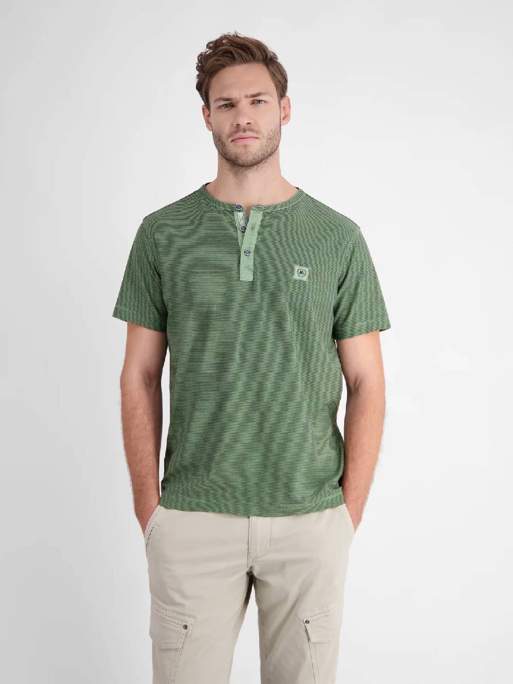 Lerros 2423910 GESTREEPT SERAFINO OVERHEMD (612 SAGE GREEN)