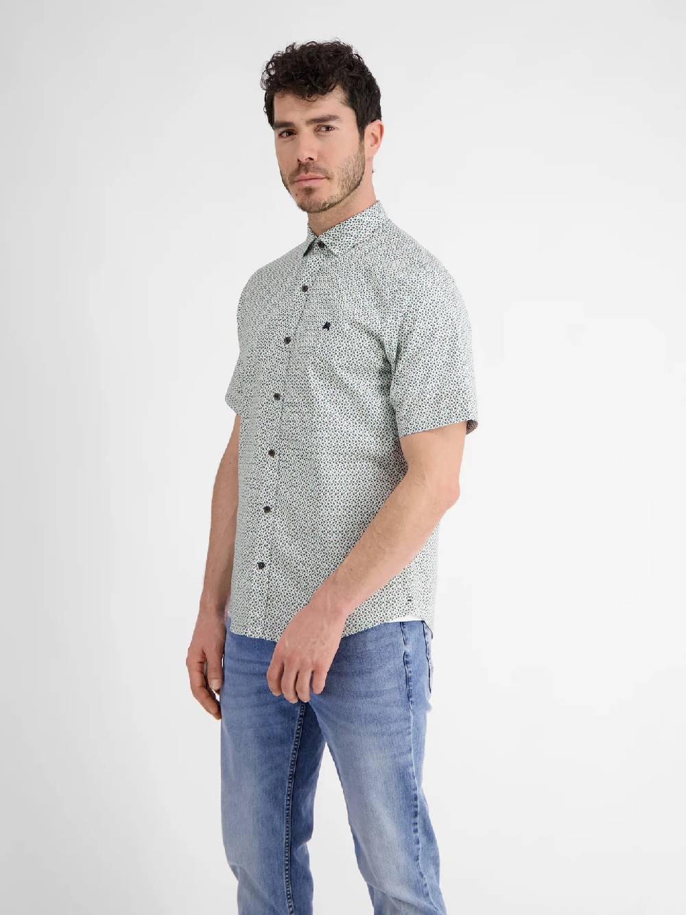 Lerros 2432303 SHIRT MET HALVE MOUW EN GEOMETRISCHE PRINT (622 COASTAL BLUE)