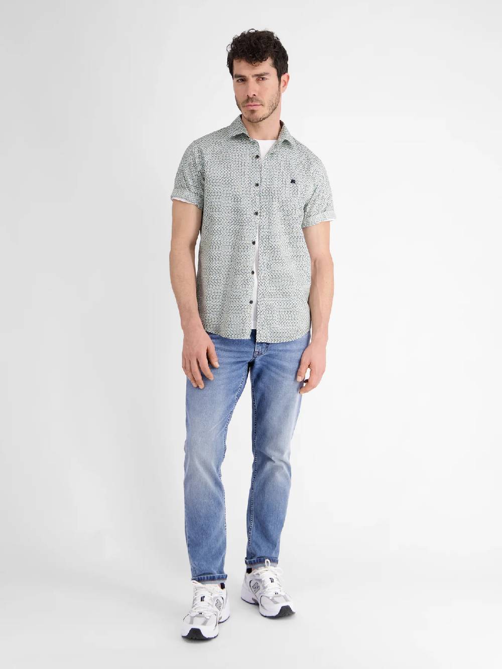 Lerros 2432303 SHIRT MET HALVE MOUW EN GEOMETRISCHE PRINT (622 COASTAL BLUE)