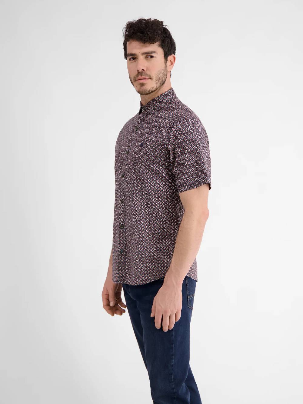 Lerros 2432303 SHIRT MET HALVE MOUW EN GEOMETRISCHE PRINT (485 CLASSIC NAVY)