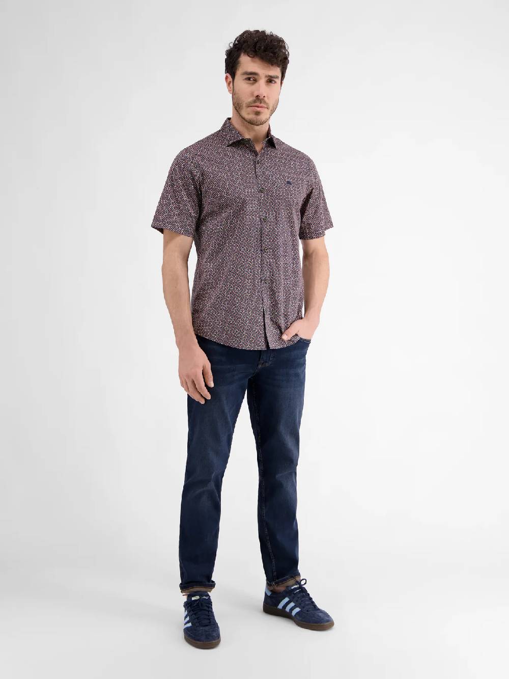 Lerros 2432303 SHIRT MET HALVE MOUW EN GEOMETRISCHE PRINT (485 CLASSIC NAVY)