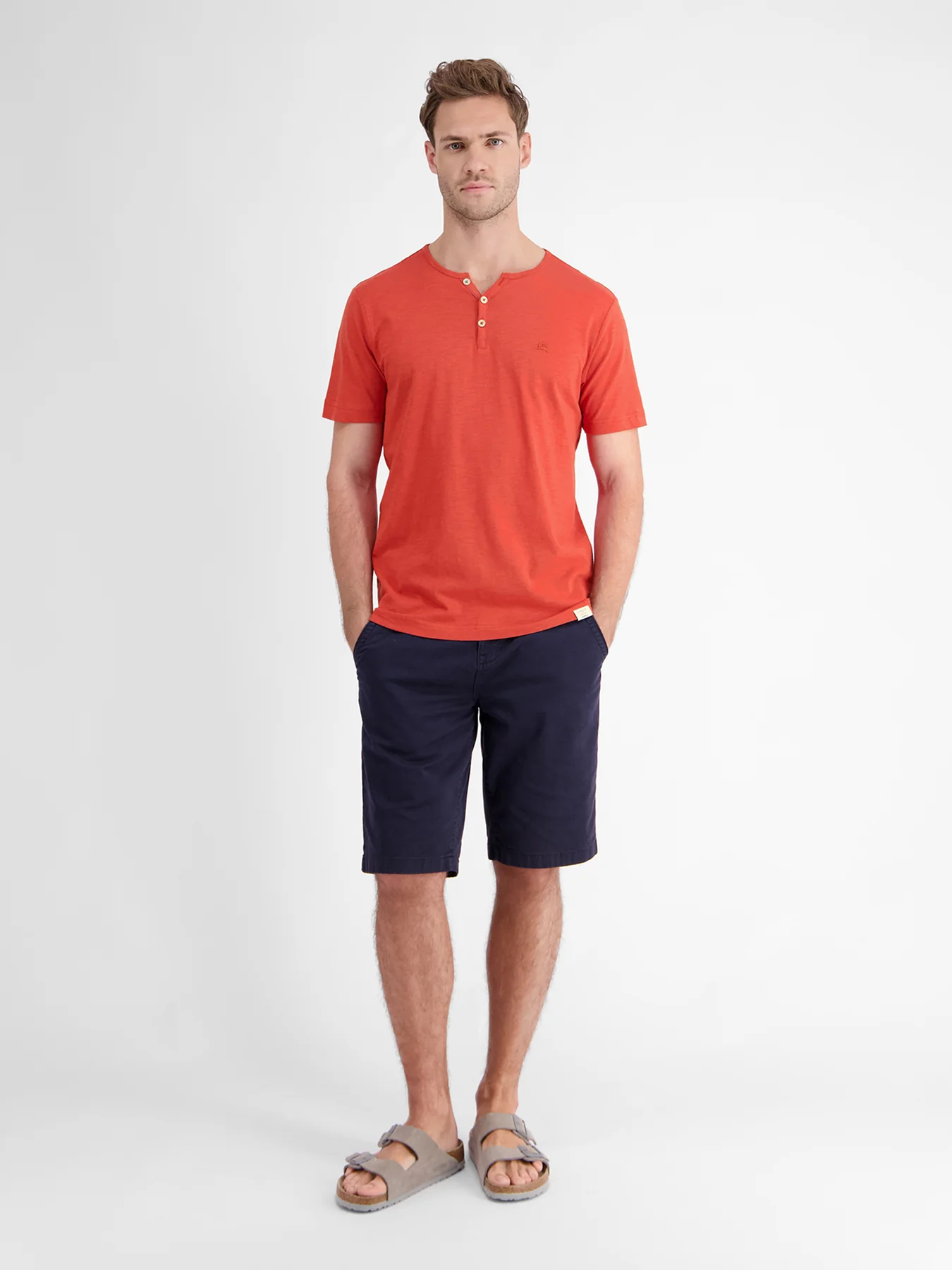 Lerros 2433908 BASIS HENLEY-SHIRT (327 DEEP CORAL RED)