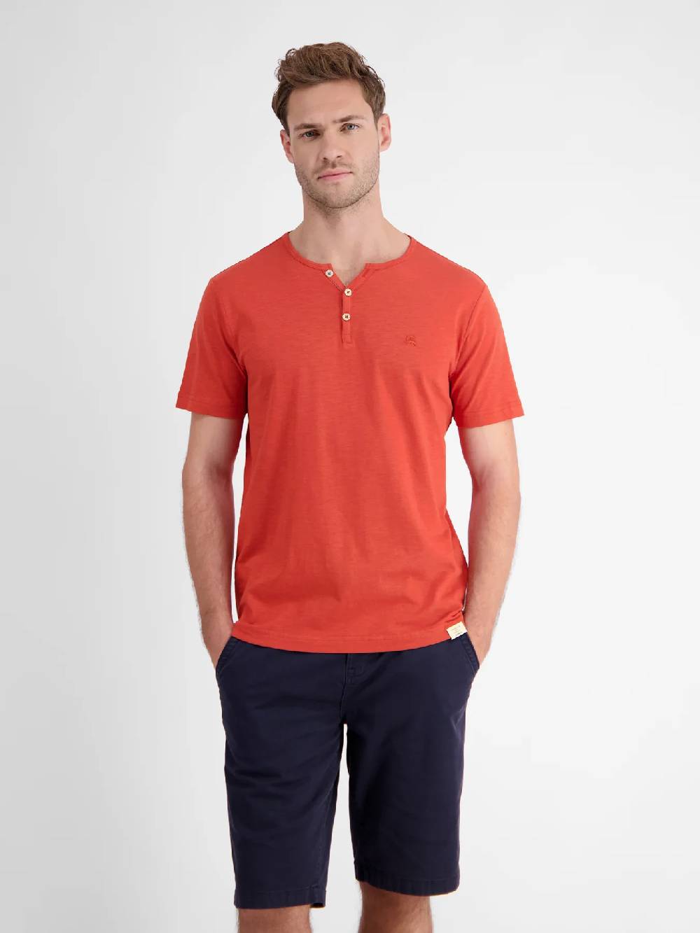 Lerros 2433908 BASIS HENLEY-SHIRT (327 DEEP CORAL RED)
