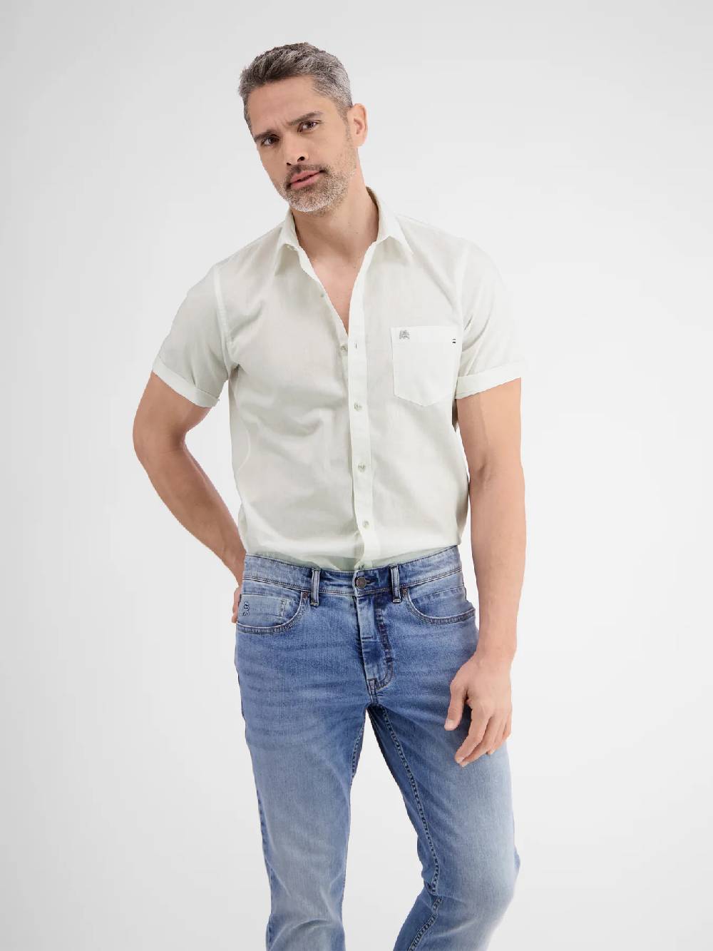 Lerros 2442010 CASUAL KATOENEN LINNEN OVERHEMD (100 WHITE)