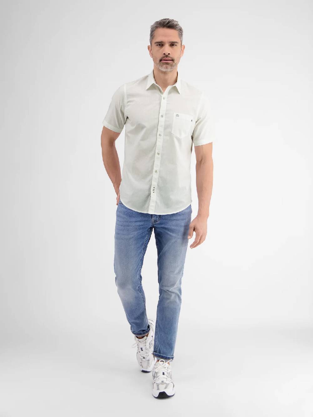 Lerros 2442010 CASUAL KATOENEN LINNEN OVERHEMD (100 WHITE)