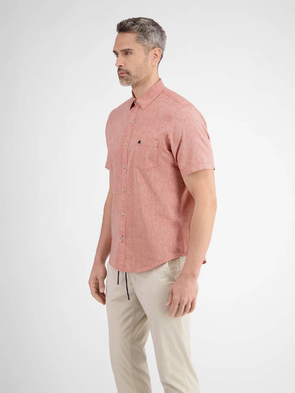 Lerros 2442010 CASUAL KATOENEN LINNEN OVERHEMD (327 DEEP CORAL RED)