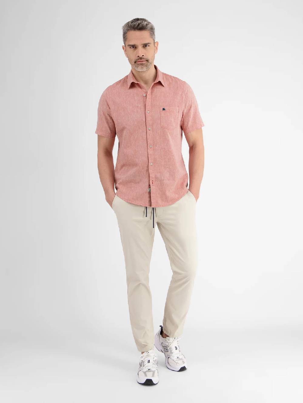 Lerros 2442010 CASUAL KATOENEN LINNEN OVERHEMD (327 DEEP CORAL RED)