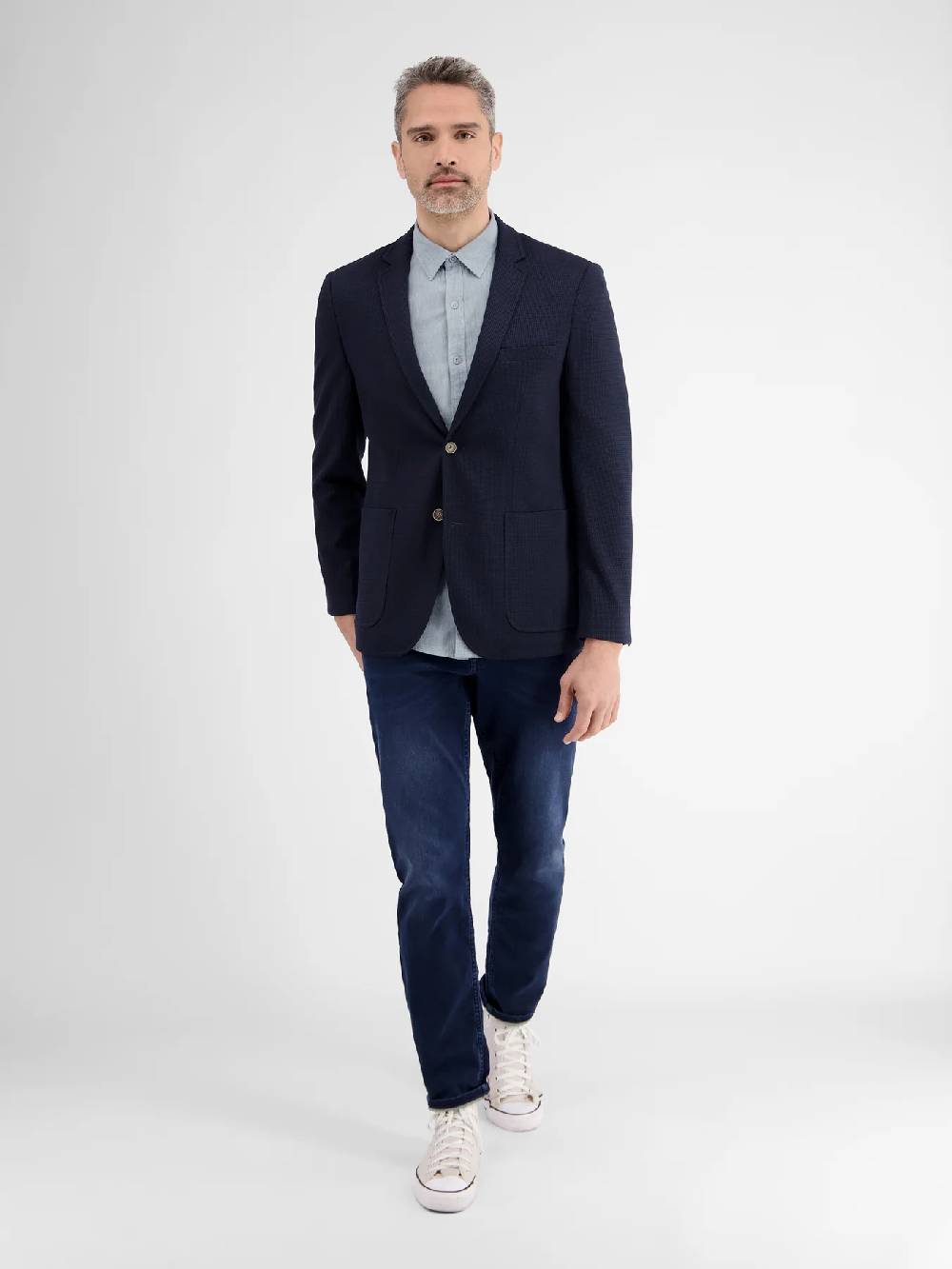 Lerros 2442010 CASUAL KATOENEN LINNEN OVERHEMD (440 MID STORM BLUE)