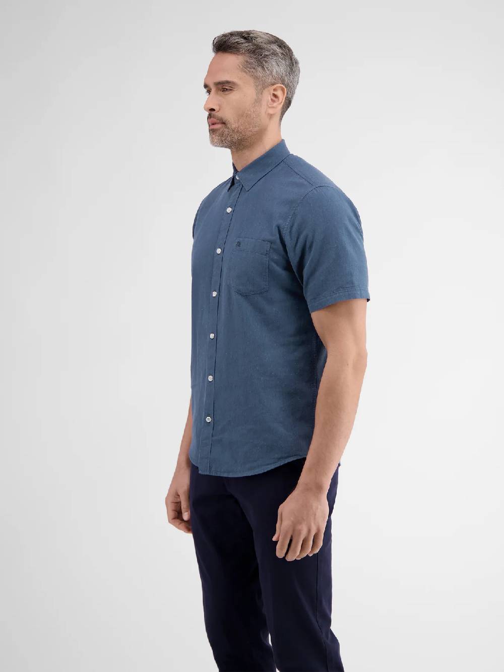 Lerros 2442010 CASUAL KATOENEN LINNEN OVERHEMD (485 CLASSIC NAVY)