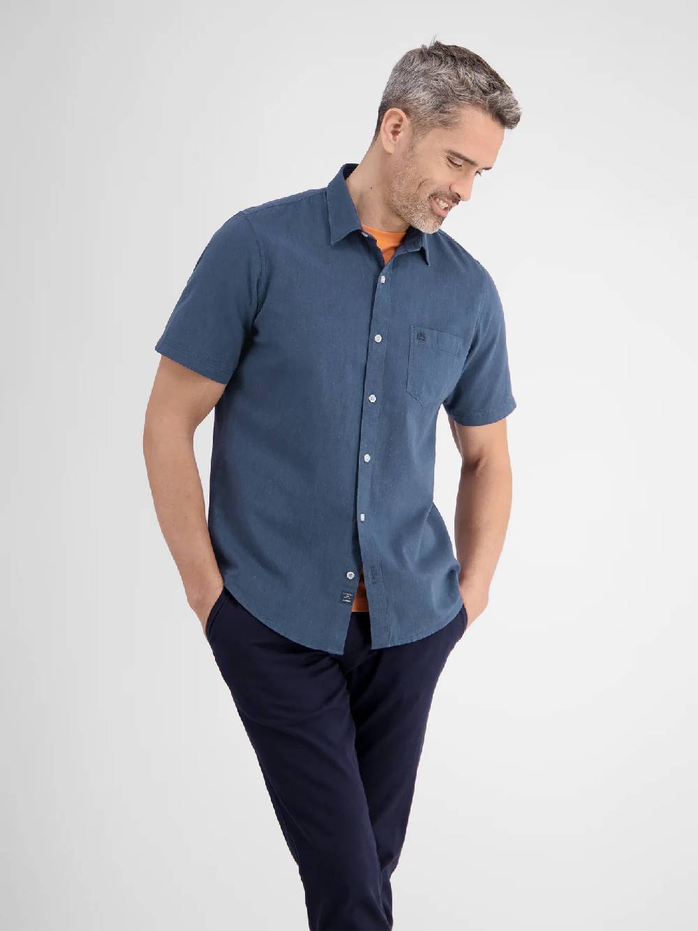 Lerros 2442010 CASUAL KATOENEN LINNEN OVERHEMD (485 CLASSIC NAVY)