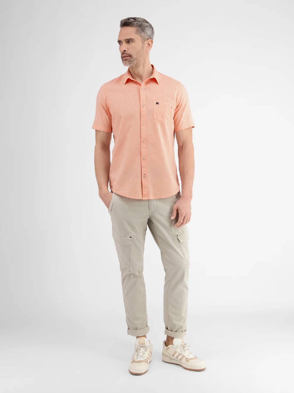 Lerros 2442010 CASUAL KATOENEN LINNEN OVERHEMD (927 MELLOW PEACH)