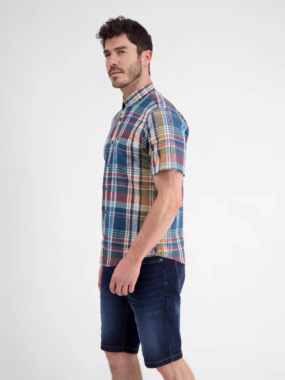 Lerros 2442011 GERUIT OVERHEMD KATOEN-LINNENMIX (448 STORM BLUE)