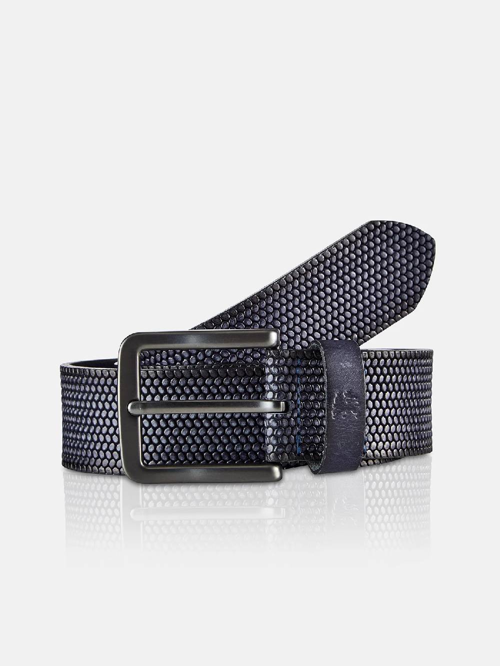 Lerros 5003009 RIEM *LEWIS* VAN BUFFELLEER MET RELIËF (485 CLASSIC NAVY)