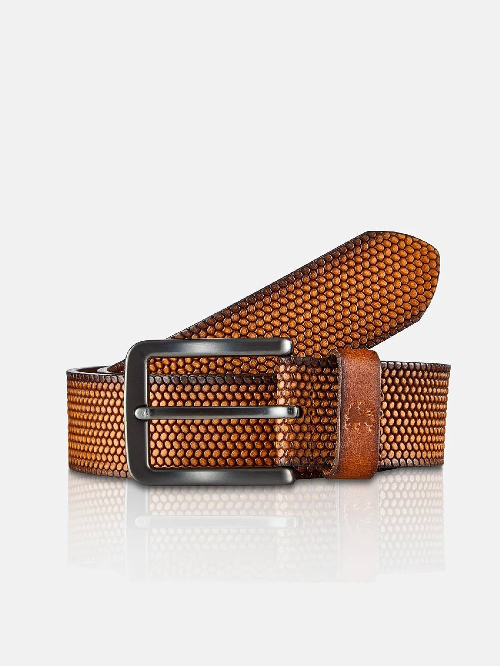 Lerros 5003009 RIEM *LEWIS* VAN BUFFELLEER MET RELIËF (740 COGNAC)