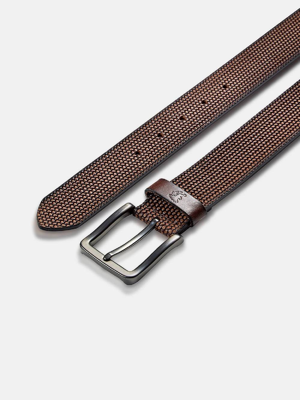 Lerros 5003009 RIEM *LEWIS* VAN BUFFELLEER MET RELIËF (780 DARK BROWN)