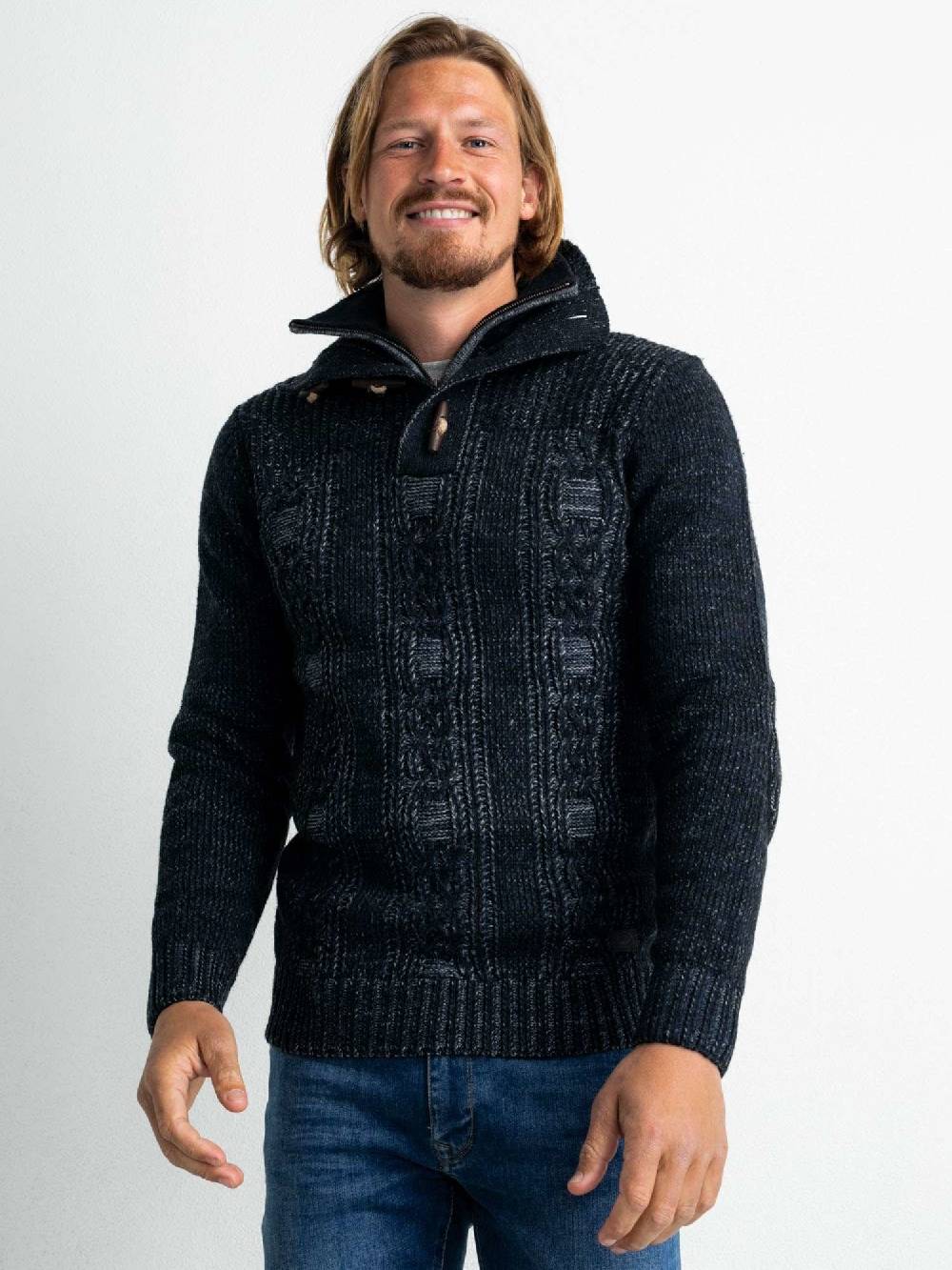 Petrol M-3020-KWC211 - Men Knitwear Collar (5107 Dark Sapphire)