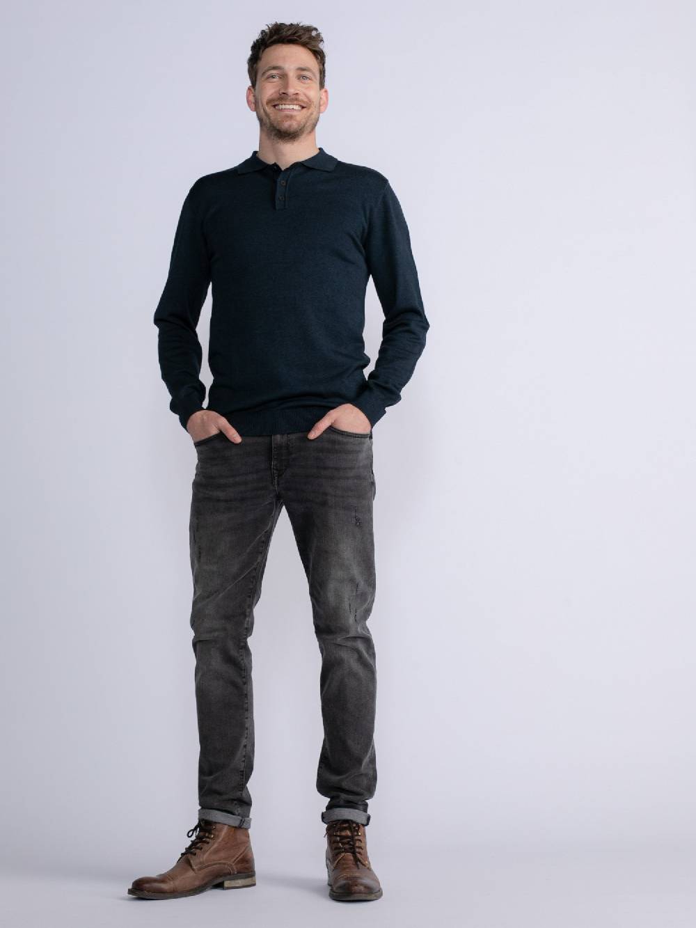 Petrol M-3030-Kwc204 - Men Knitwear Polo (5152 Midnight Navy)