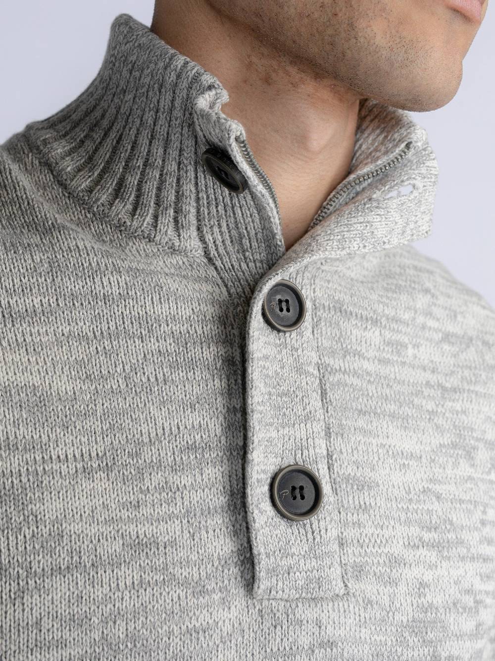Petrol M-3030-Kwc206 - Men Knitwear Collar (0009 Antique White Melee)