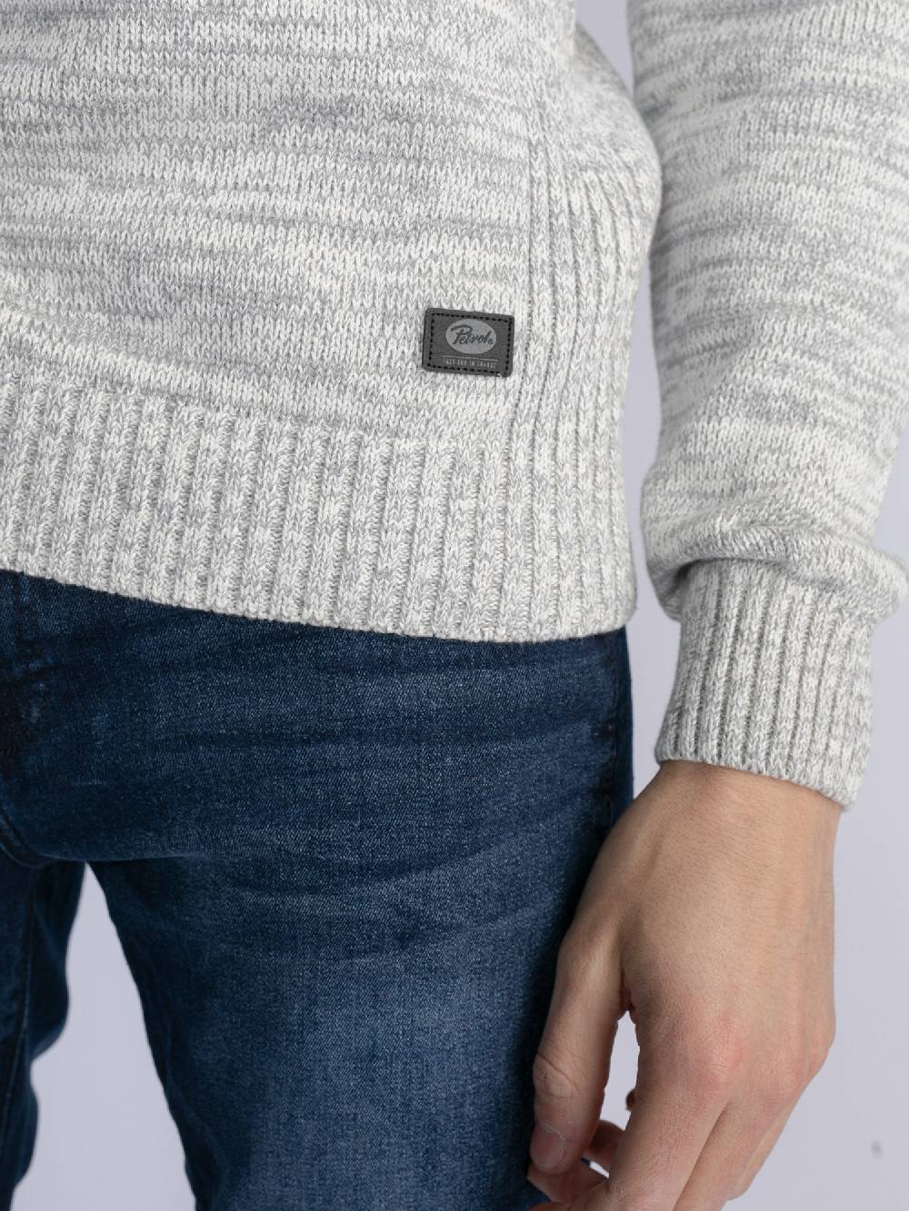 Petrol M-3030-Kwc206 - Men Knitwear Collar (0009 Antique White Melee)