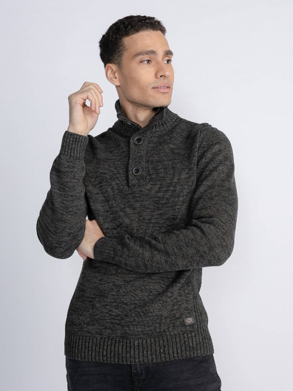 Petrol M-3030-Kwc206 - Men Knitwear Collar (6143 Forest Night)