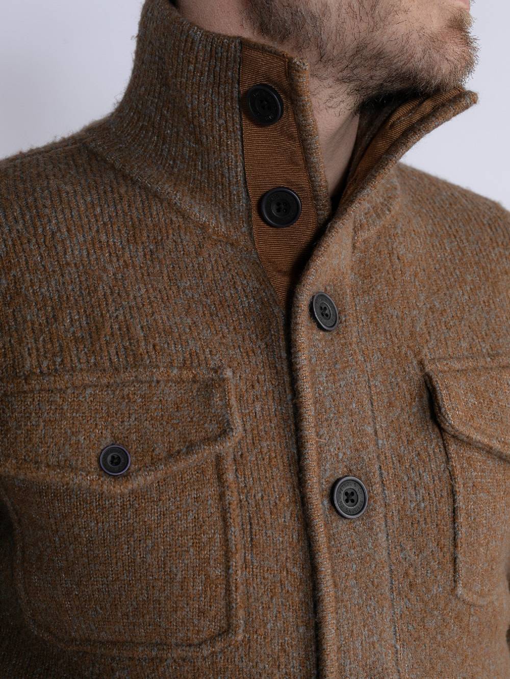 Petrol M-3030-Kwc218 - Men Knitwear Collar Cardigan (7060 Grey Truffle)