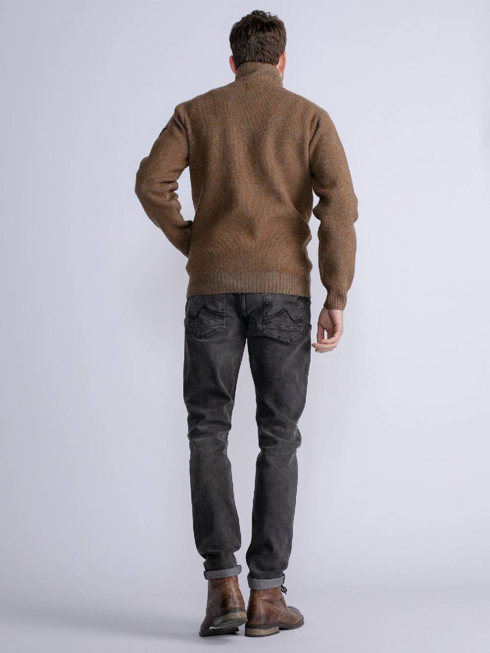 Petrol M-3030-Kwc218 - Men Knitwear Collar Cardigan (7060 Grey Truffle)