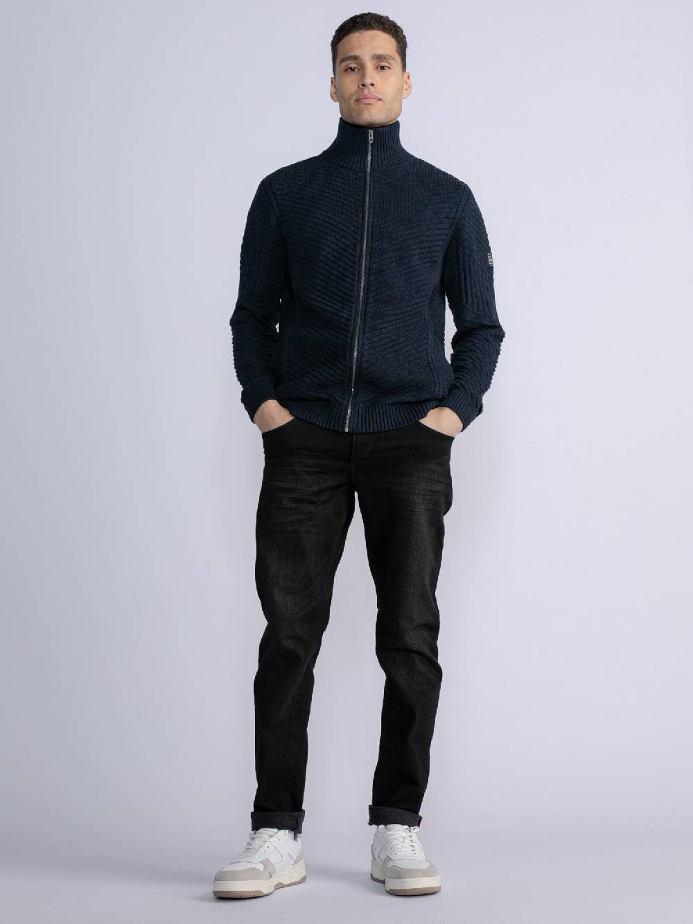 Petrol M-3030-Kwc295 - Men Knitwear Collar Cardigan (5152 Midnight Navy)
