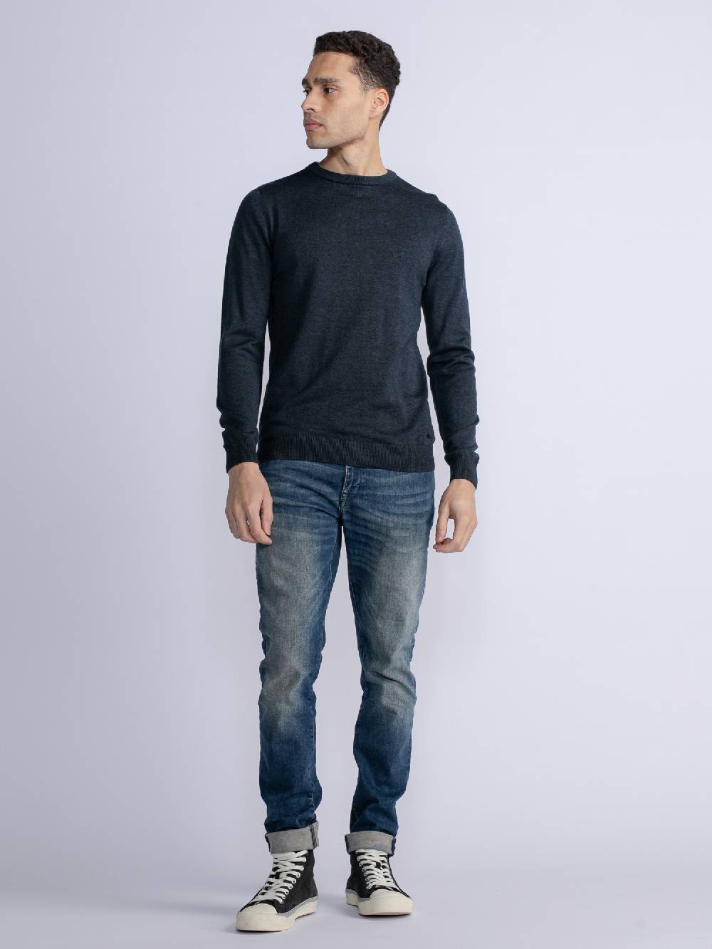 Petrol M-3030-Kwr201 - Men Knitwear Round Neck Basic (5152 Midnight Navy)