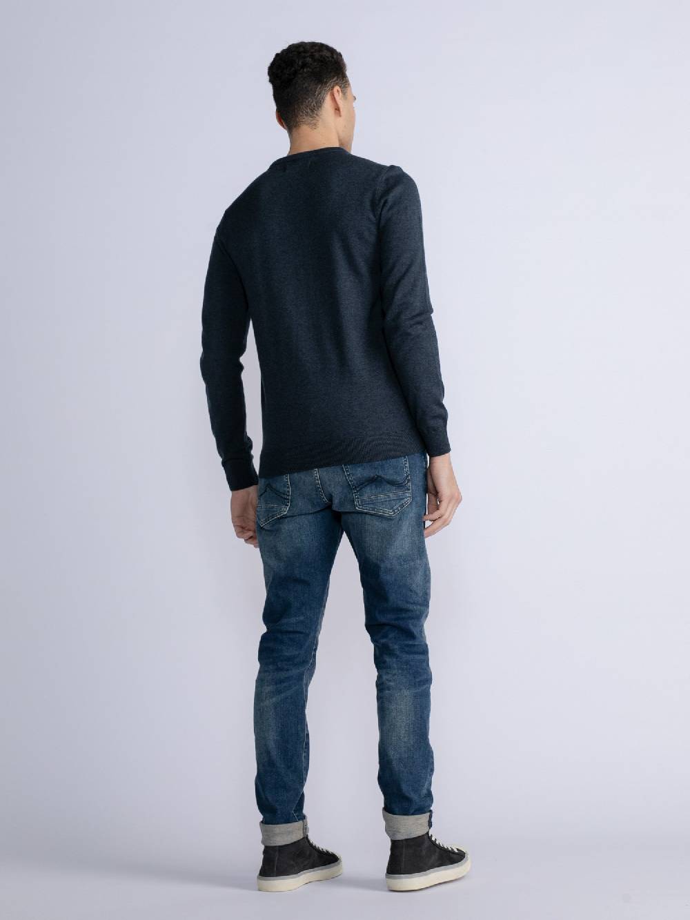 Petrol M-3030-Kwr201 - Men Knitwear Round Neck Basic (5152 Midnight Navy)